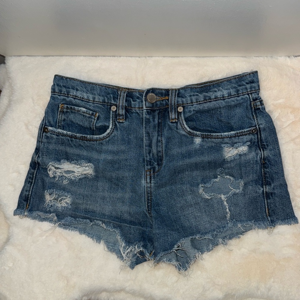 BlankNYC Barrow Shorts High Rise Cutoff Shorts Distressed Raw Hem Size 25